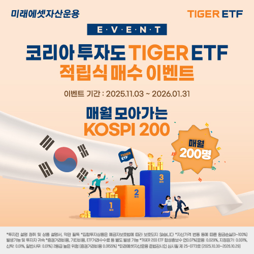 미래에셋자산운용이 '코리아 투자도 TIGER ETF 적립식 매수 이벤트'를 진행한다. /사진=미래에셋자산운용