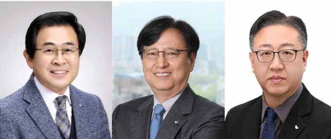 (왼쪽부터)도세호 파리크라상 대표이사 사장, 경재형 SPC삼립 대표이사 수석부사장, 지상호 샤니 대표이사 상무. /사진=SPC그룹