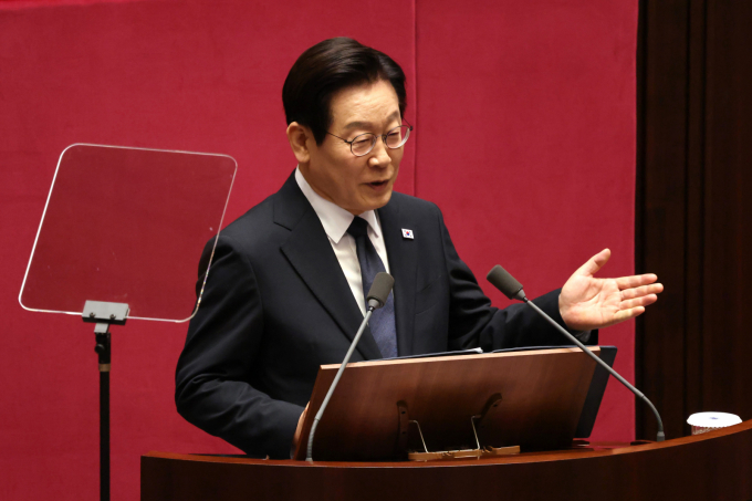 이재명 대통령이 4일 서울 여의도 국회에서 2026년도 예산안에 대한 시정연설을 하고 있다. /사진=뉴시스(국회사진기자단) 