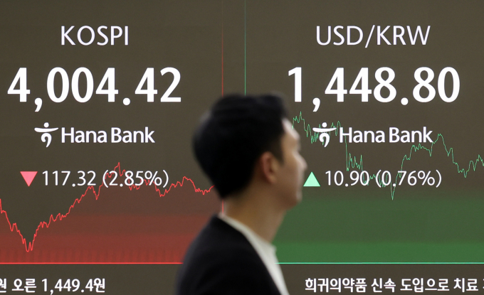국내 증시에서 5일 시가총액 111조원이 증발했다. 사진은 5일 서울 중구 하나은행 딜링룸. /사진=뉴시스 