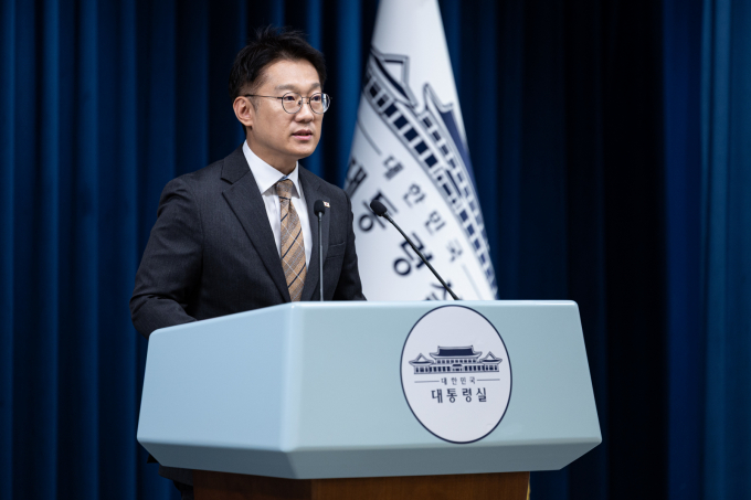 김남준 대통령실 대변인이 7일 서울 용산 대통령실 청사에서 적십자 회장 엄중 질책 및 감찰 지시 관련 브리핑을 하고 있다. /사진=뉴스1