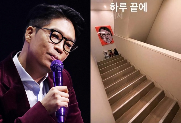 자택 내부에 히틀러 초상화를 걸어둬 논란이 된 가수 MC몽이 해명을 내놨다. 사진은 가수 MC몽과 그가 게재한 히틀러 초상화 모습. /사진=뉴스1, MC몽 인스타그램 캡처
