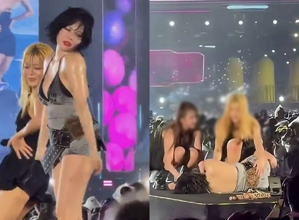 가수 현아가 마카오 워터밤에서 공연 도중 실신해 우려의 목소리가 나오는 가운데 일각에서 선 넘는 조롱이 이어져 눈살을 찌푸리게 한다. 사진은 마카오에서 워터밤 공연 중 실신한 가수 현아 모습. /사진=온라인커뮤니티
