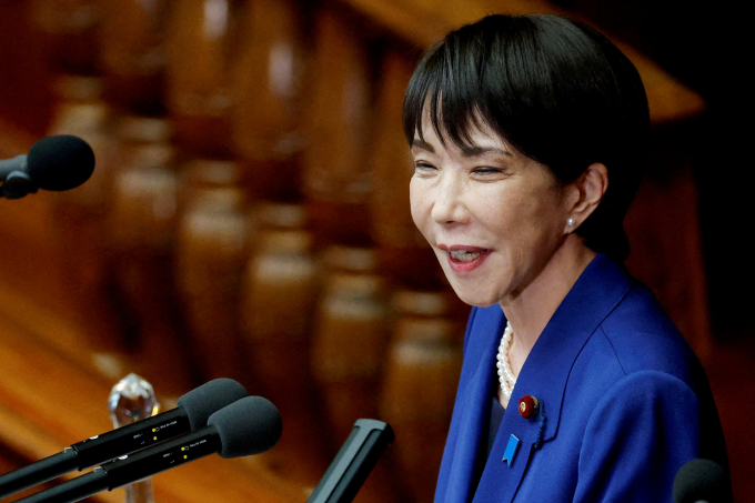 다카이치 사나에 일본 총리가 타이완 유사시 발언 이후 중국과의 외교 문제가 발생하자 일본 외무성 담당 국장이 17일 중국을 방문한다. 사진은 지난달 24일 다카이치 총리가 일본 도쿄 의회에서 연설한 모습. /사진=로이터