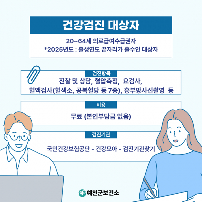  예천군이 취약계층의 질병 예방과 건강 증진을 위해 의료급여수급권자를 대상으로 일반건강검진을 무료로 지원한다./사진제공=경북 예천군