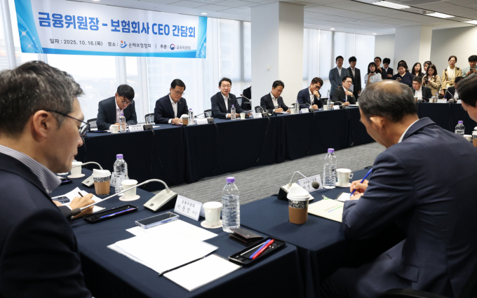 올해 9월 누적 기준으로 보험사 순이익이 손해율 상승과 보험계약 손실 비용 등으로 전년 동기 대비 15.2% 감소했다. 사진은 지난달 16일 이억원 금융위원장과 보험사 CEO(최고경영자)들의 간담회 모습./사진=뉴스1