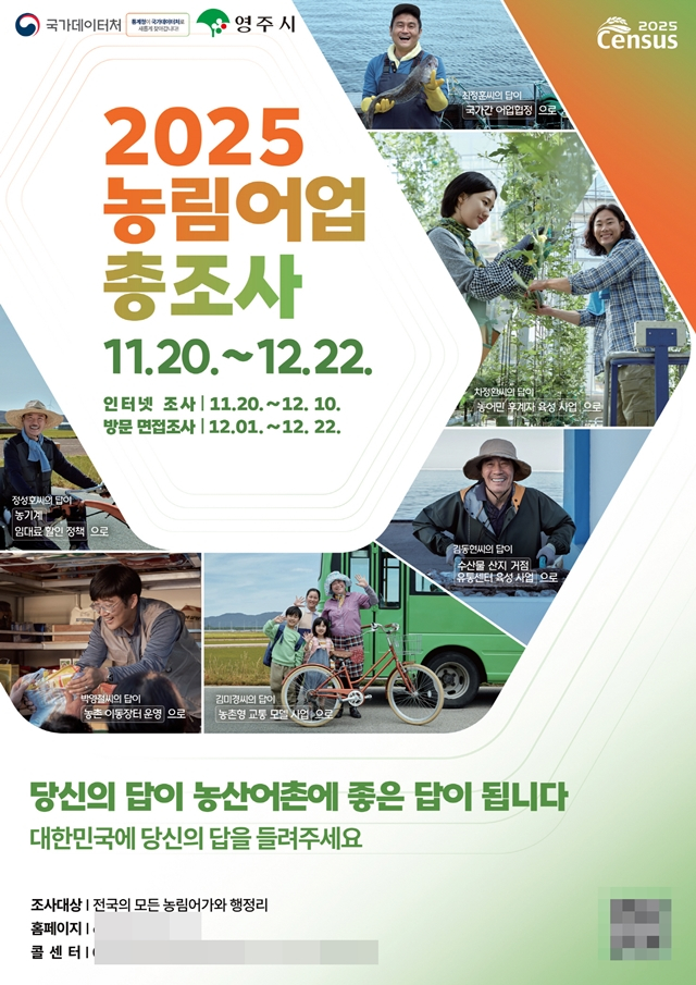 영주시가 20일부터 오는 12월22일까지 33일간 '2025년 농림어업총조사'를 실시한다./사진제공=경북 영주시