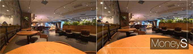 기본 화각과 182° FOV 부스터 렌즈로 촬영한 시야각 차이. /사진=김대영 기자