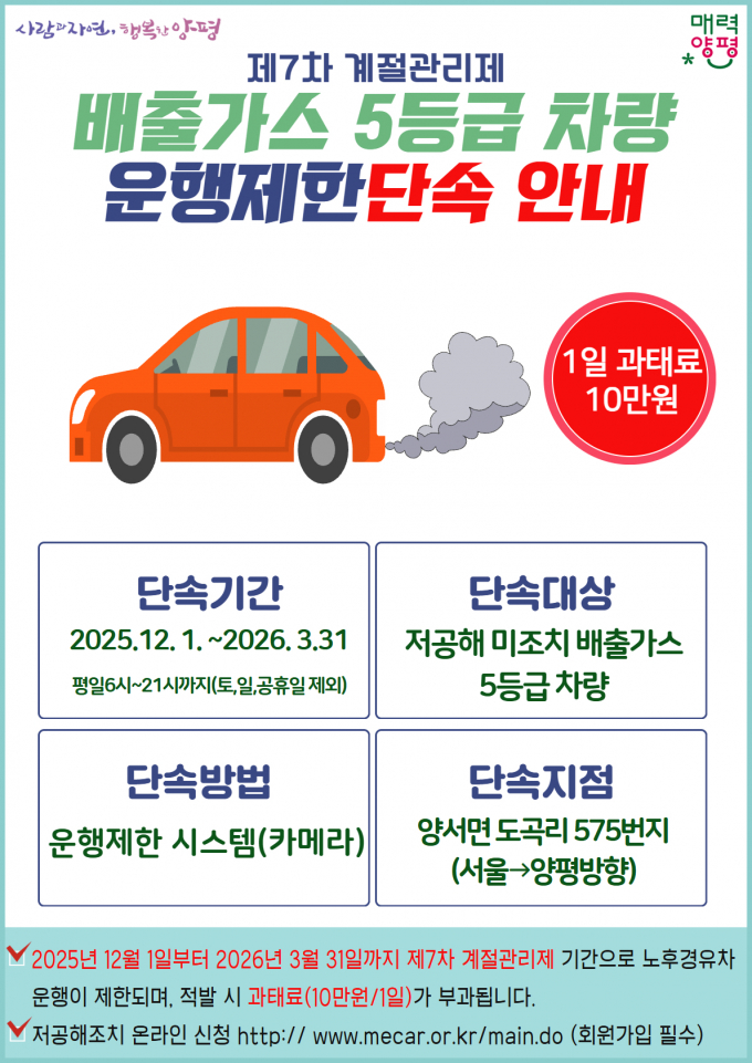 2025년 계절관리제(운행제한)포스터. /사진제공=양평군