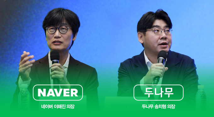27일 경기도 성남시에 위치한 네이버 1784에서 진행된 네이버-네이버파이낸셜-두나무 3사 공동 기자간담회에서 3사 경영진들이 글로벌 시장 진출을 위한 비전을 발표했다. /사진=강지호 기자