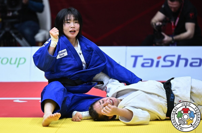 유도 허미미가 29일 열린 아부달리 그랜드슬램 여자 57㎏급 결승에서 금메달을 확정한 모습. /사진=뉴스1(국제유도연맹 제공) 