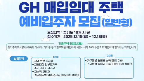 GH가 10개 시군을 대상으로 진행하는 매입임대주택 일반형 예비입주자 모집 안내. /사진제공=GH