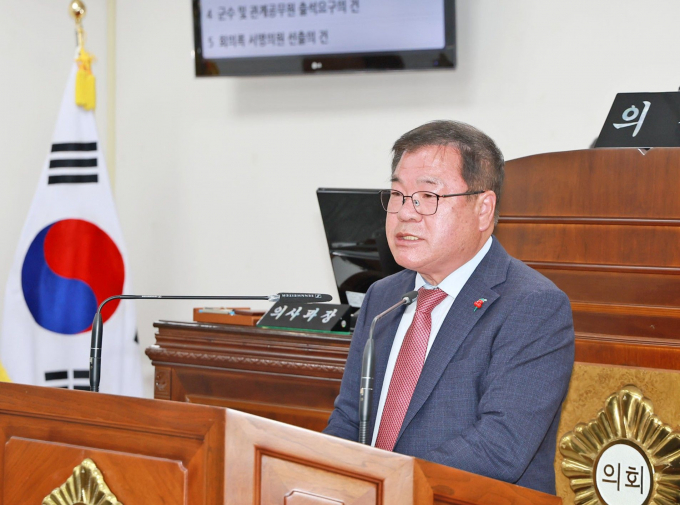 이승화 산청군수가 1일 시정연설을 하고 있다./사진=산청군