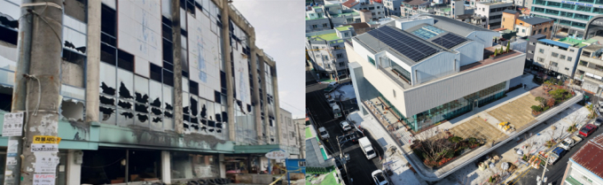 구 영남백화점 사업 전(좌)과 후 모습./사진=경남도