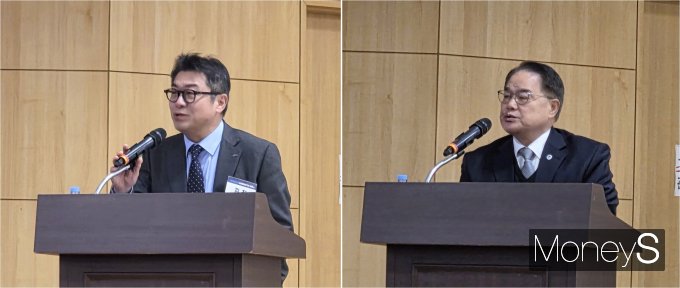 김진 KRISO 부소장(왼쪽)과 양창호 한국해운협회 부회장이 2일 국회의원회관에서 열린 '스마트 해양기술 세미나'에서 발표하고 있다. /사진=김대영 기자