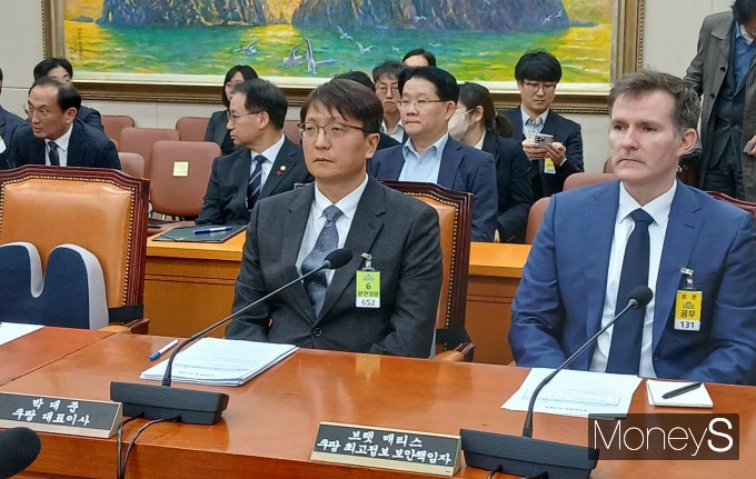 3일 국회 여의도 정무위원회실에서 진행된 '쿠팡 개인정보 유출' 긴급 질의에 출석한 박대준 쿠팡 대표이사(왼쪽)·브랫 매티스 쿠팡 최고정보 보안책임자(오른쪽). /사진=지선우 기자