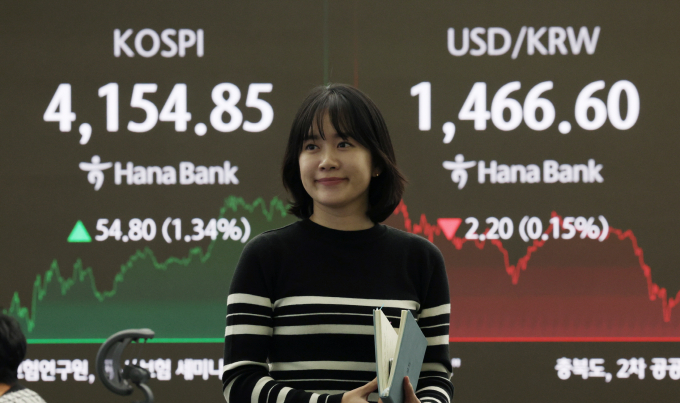코스피와 코스닥이 9일 오후 장에서 상반된 흐름을 보이고 있다. 사진은 지난 8일 서울 중구 하나은행 딜링룸. /사진=뉴시스