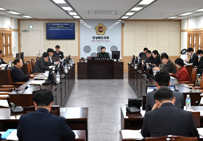 경상북도의회 기획경제위원회가 9일 이선희 위원장(사진 가운데) 주재로 경제진흥원장 후보자를 대상으로 인사청문위원회를 열고 있다./사진제공=경북도의회