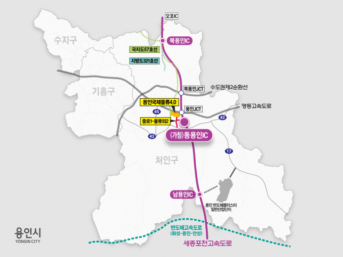 동용인IC위치와 인근 주요 도로망 지도. /자료제공=용인특례시