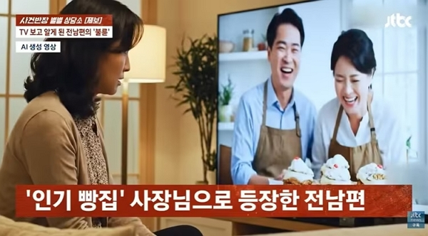 유명 빵집 사장이 된 남편이 불륜녀와 TV 출연해 황당하다는 여성의 사연이 전해졌다. 그래픽은 기사의 이해를 돕기 위한 AI 생성 모습. /그래픽=JTBC '사건반장' 캡처