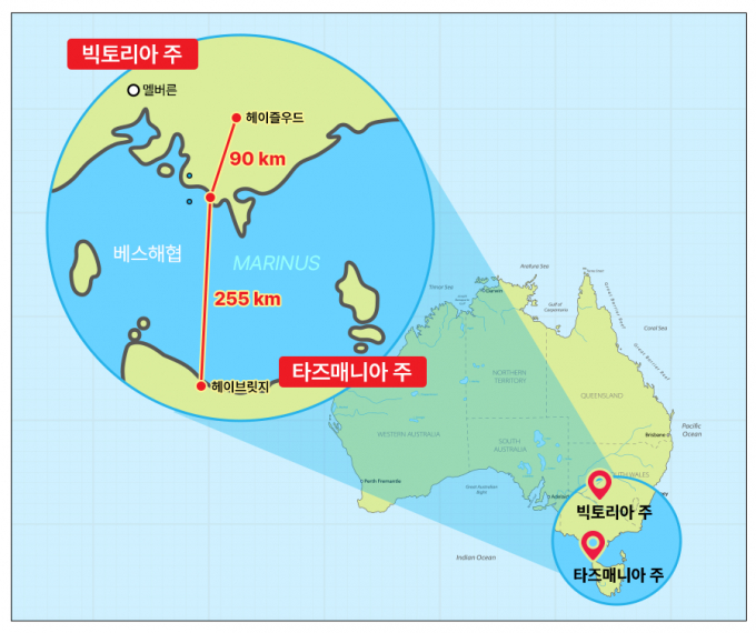 삼성물산이 호주에서 고압직류 송선 설비 프로젝트를 수주했다. 호주 마리너스링크 HVDC 사업 위치도/그래픽=삼성물산