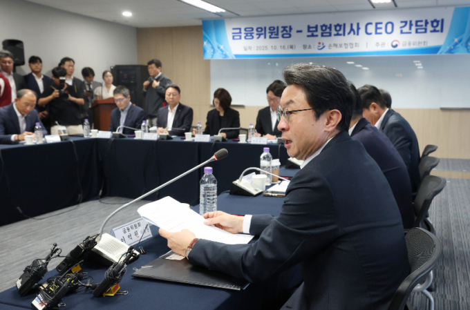 사진은 지난 10월16일 이억원 금융위원장이 서울 종로구 손해보험협회에서 열린 보험사 CEO 간담회에서 모두발언을 하고 있는 모습./사진=뉴스1 