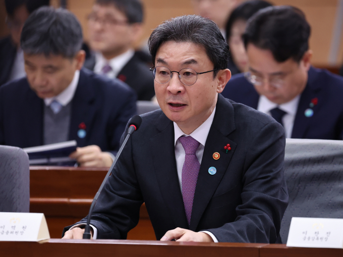 이억원 금융위 위원장이 19일 열린 대통령 업무보고에서 코스닥시장 역동성 강화를 위한 부실기업 퇴출을 다짐했다. /사진=대통령실통신사진기자단(뉴시스)