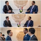 김동관 한화그룹 부회장(맨위 왼쪽) 등 주요 에너지 기업 경영진이 술탄 알 자베르 아랍에미리트(UAE) 산업첨단기술부 장관 겸 국영석유회사 아부다비국영석유회사(ADNOC·애드녹) 최고경영자(CEO·맨위 오른쪽)와 만났다. 사진은 관련 회동이 진행되는 모습. /사진=애드녹 공식 인스타그램(뉴시스)