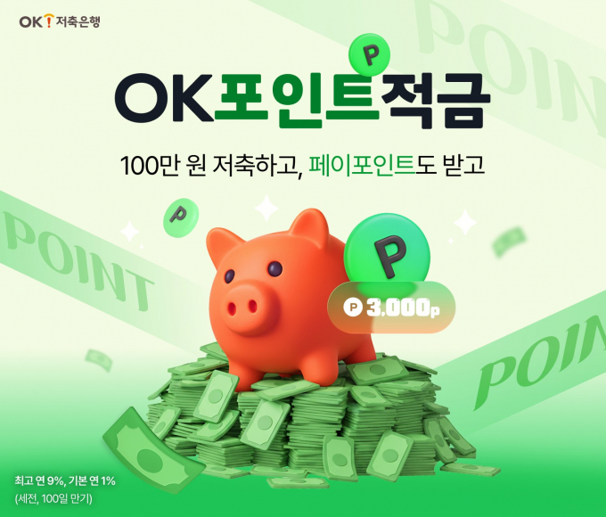 OK저축은행이 이자 혜택에 더해 만기 해지 시 추가 리워드를 제공하는 적금 상품 'OK포인트적금'을 출시했다./사진=OK저축은행
