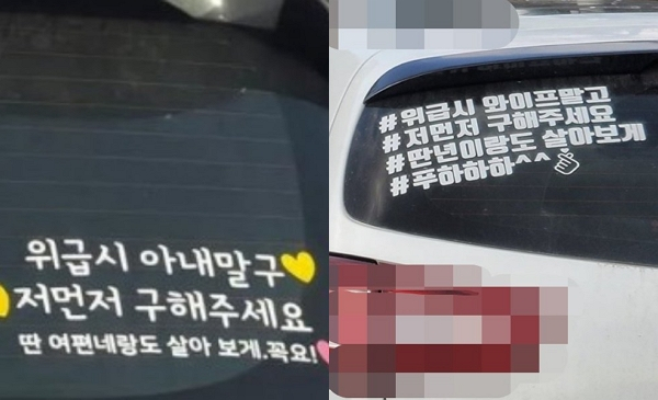 불건전한 문구가 적힌 차량 뒷유리 스티커가 목격돼 논란이다. 사진은 불쾌감을 주는 차량 뒷유리 스티커. /사진=온라인 커뮤니티 캡처